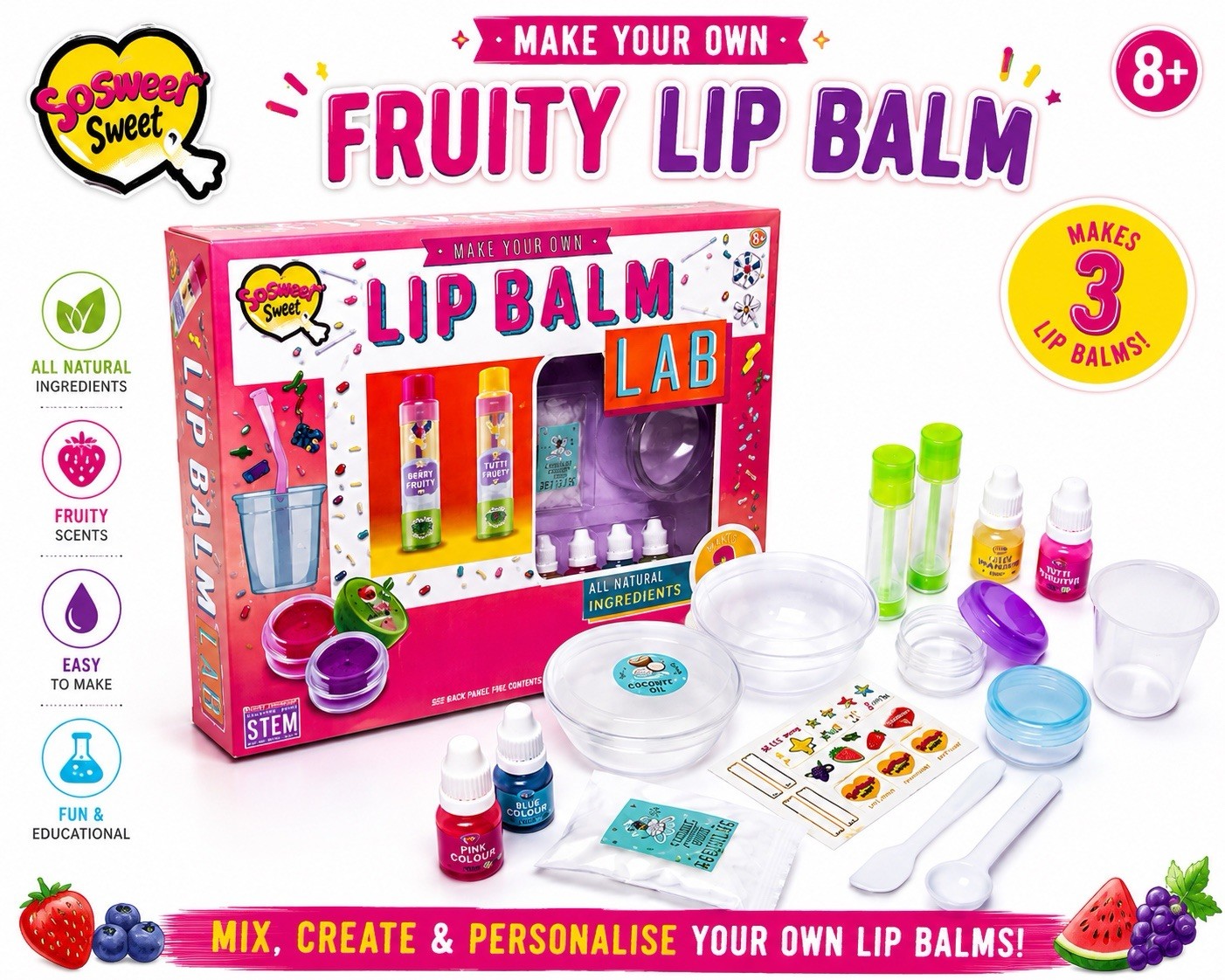 Make Your Own Lip Balm Kit Girls DIY Fruity Lip Balm Lab Kids Gift Set Age 8+