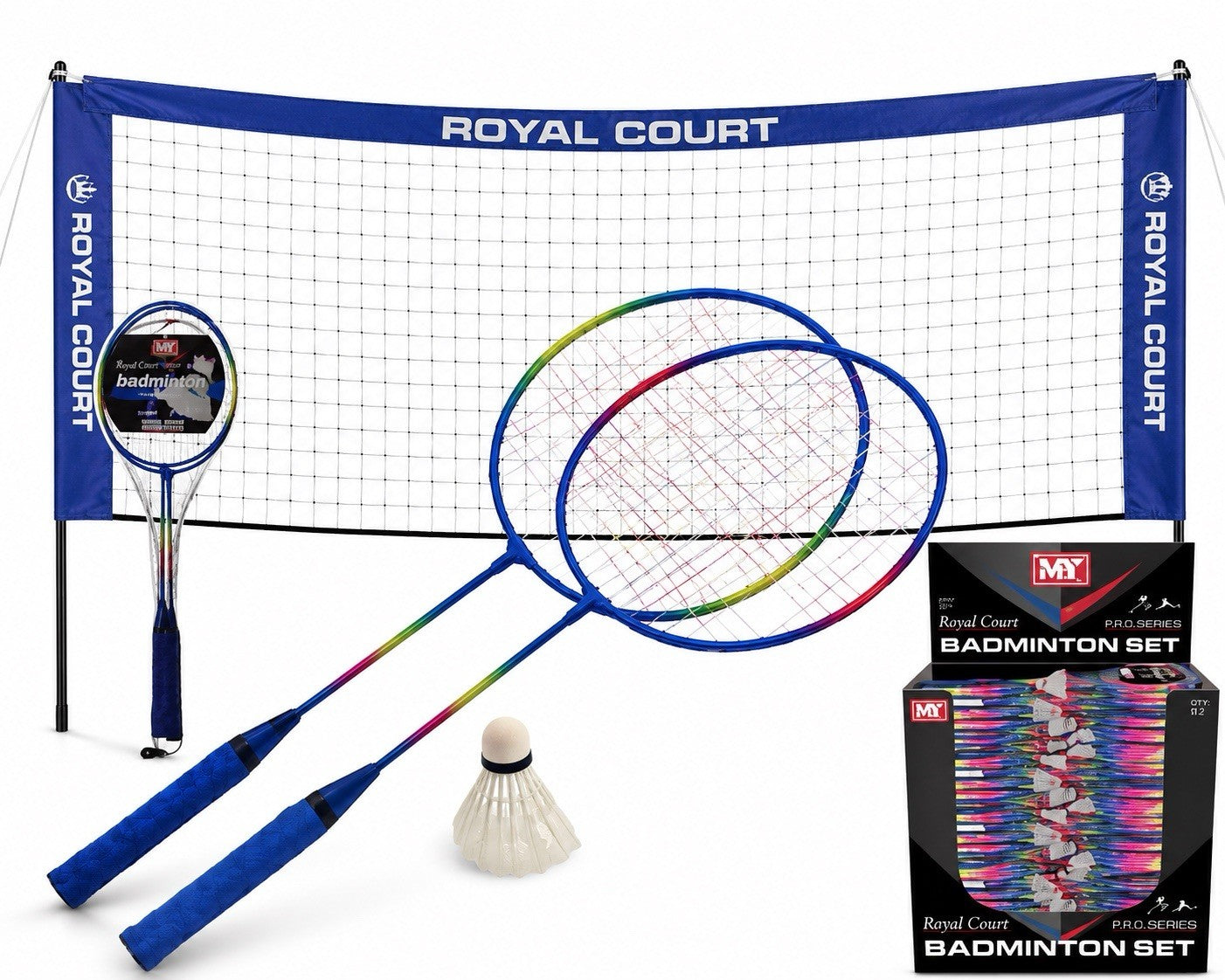 Royal Court Badminton Set Net 2 Rackets Shuttlecock Garden Outdoor Kids Adults