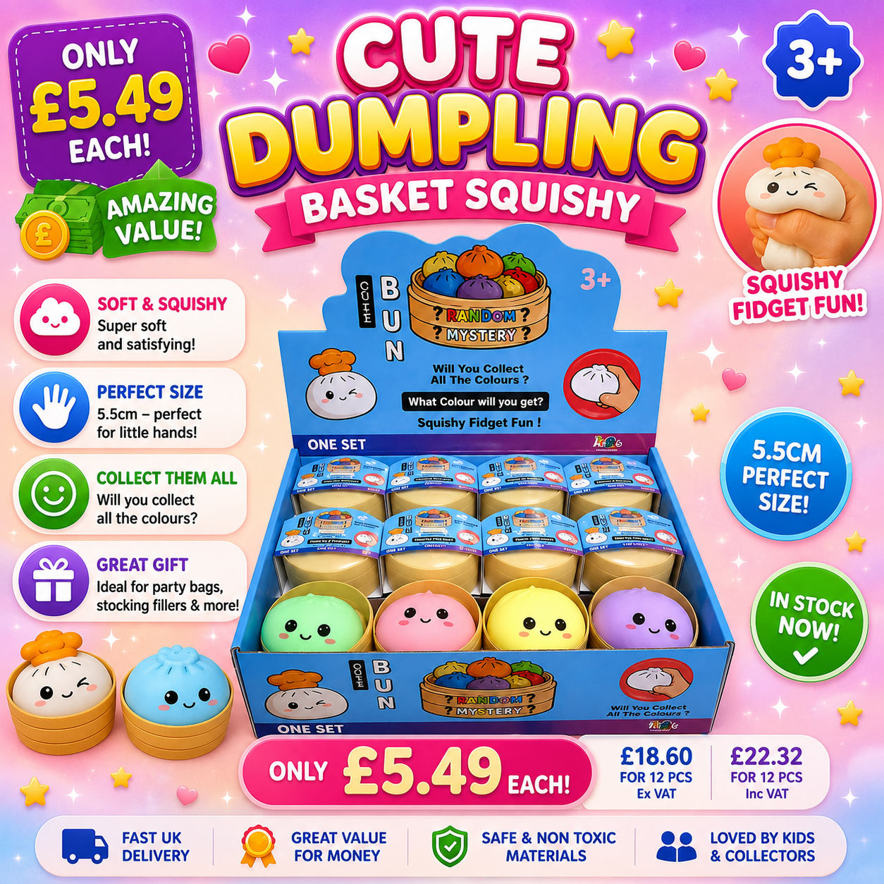 Large Dumpling In Basket Squishy 8.5cm Viral Toy LIMITED TIME ONLY
