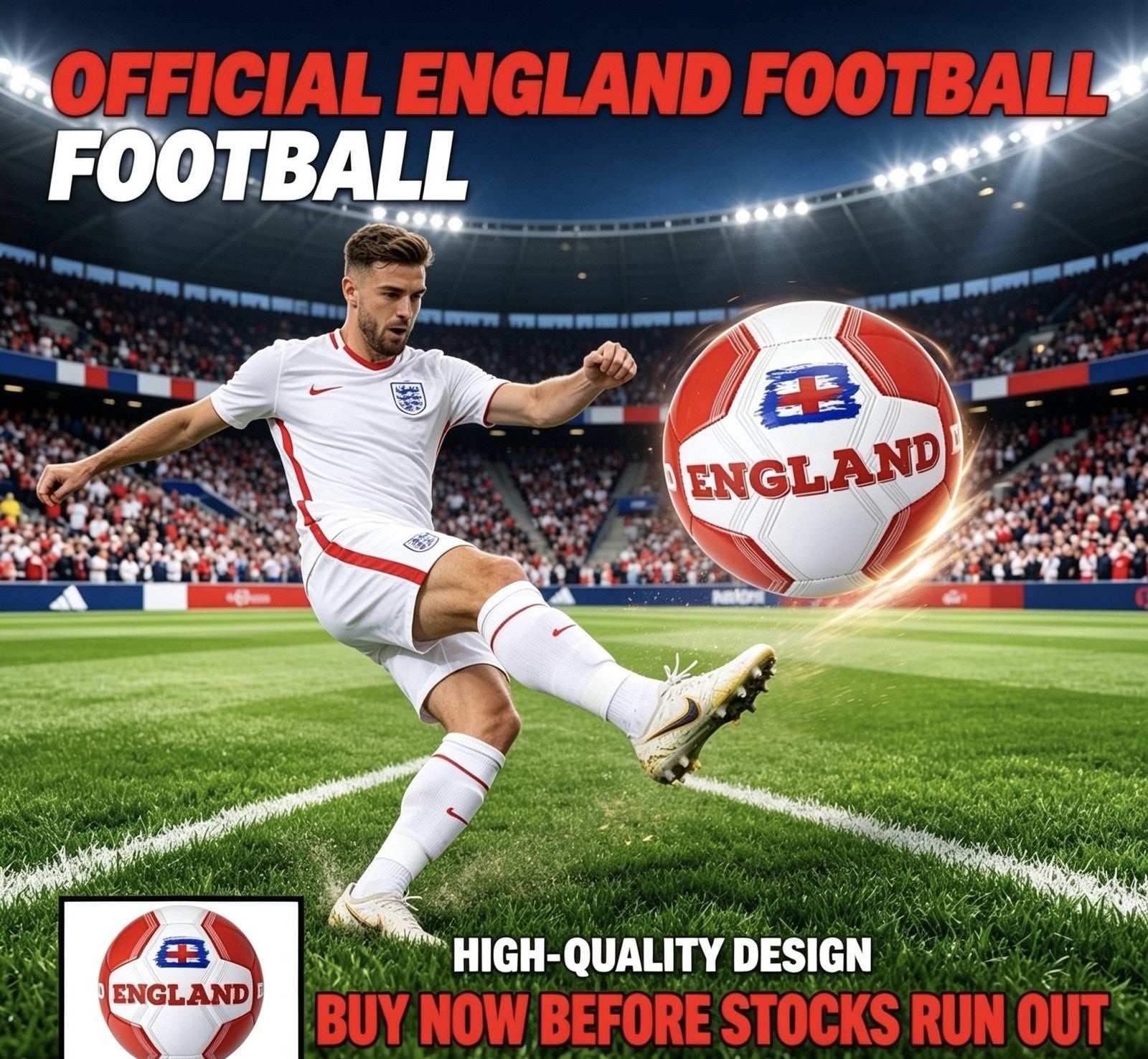 England Football Size 5 - Official Style Red White Blue Ball On OFFER SALE