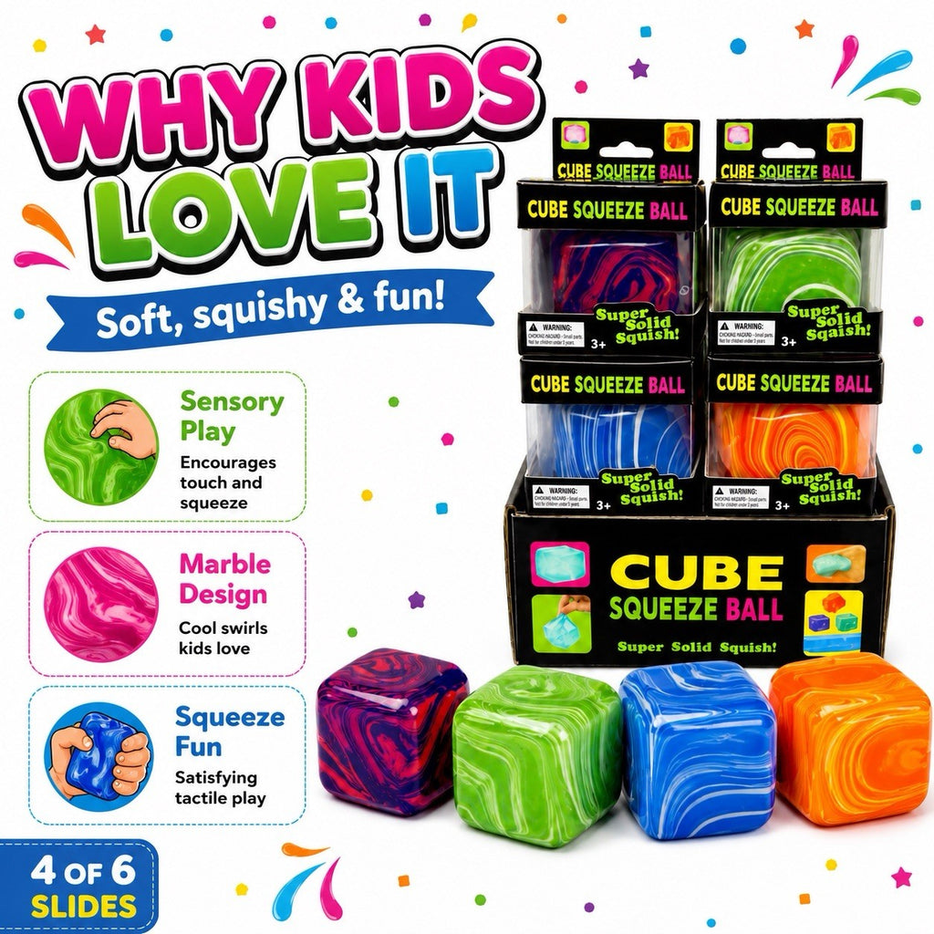 Marble Cube Squishy Toy Boxed Kids Fidget Sensory Stress Relief Gift 3+