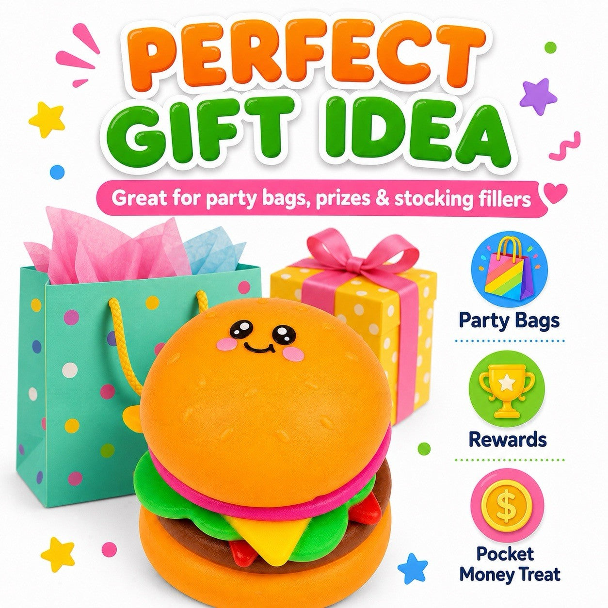 Burger Squishy Toy Kawaii Fidget Sensory Stress Relief Kids Gift 3+