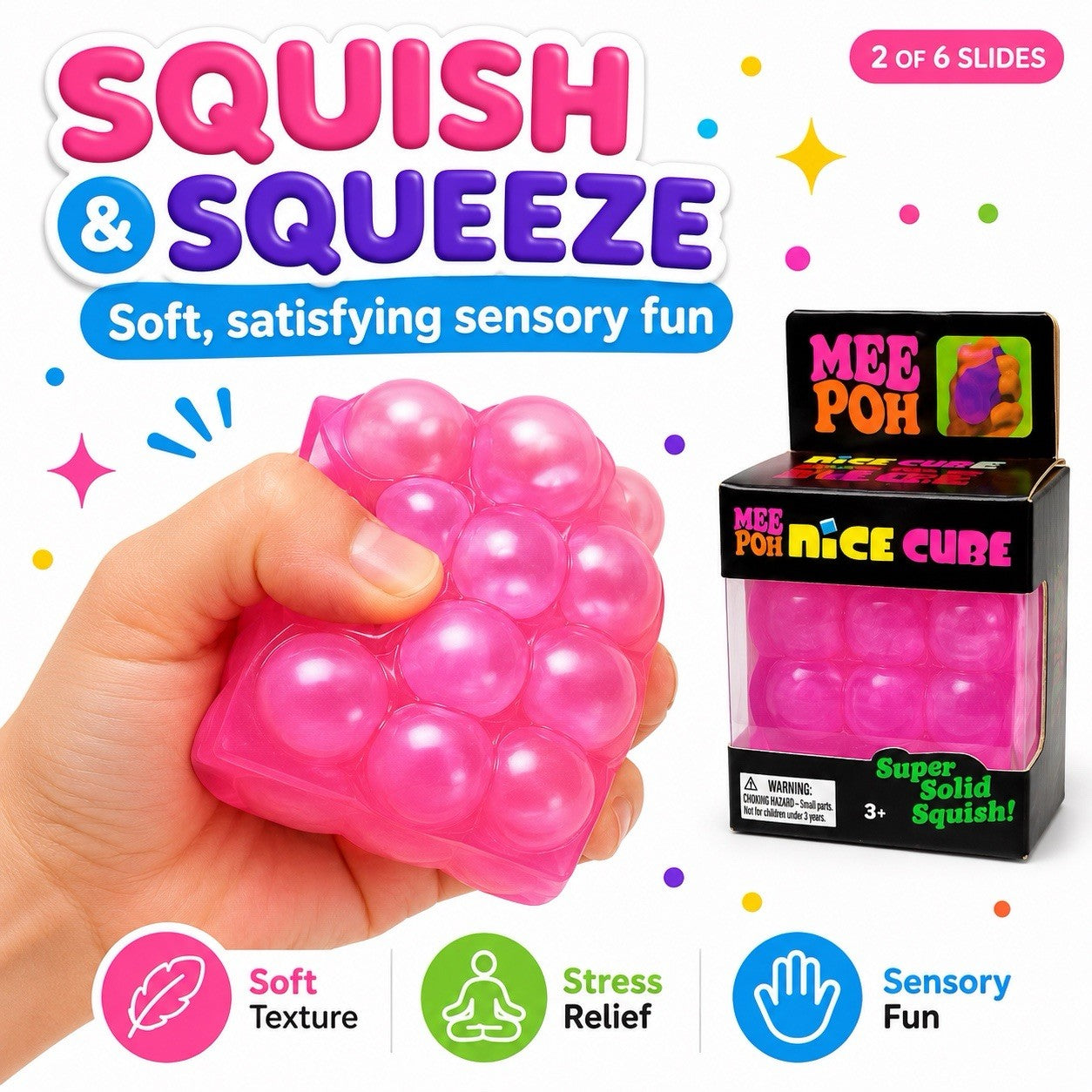 Bubble Cube Squishy Toy Boxed Kids Fidget Sensory Stress Relief Gift 3+
