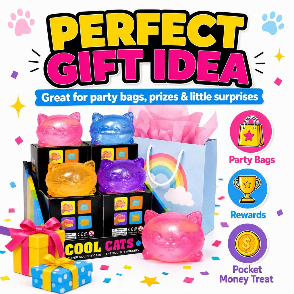 Cool Cat Squishy Toy In Box Kids Fidget Sensory Stress Relief Gift 3+ Age New