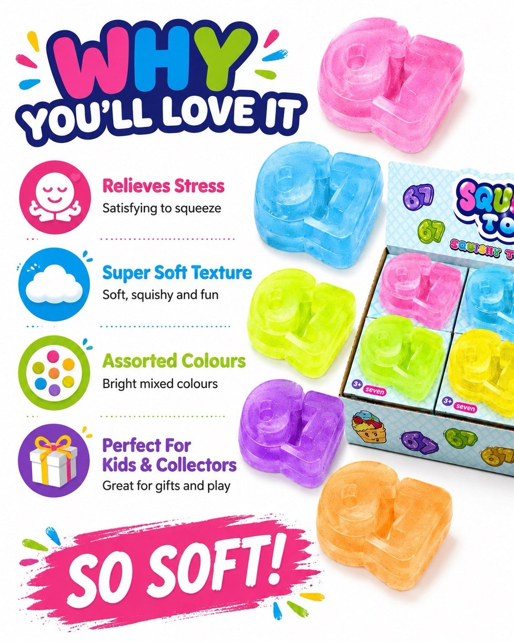 6 7 Glitter & Plain Assorted Colours Viral  Slow Rising Toy for Kids