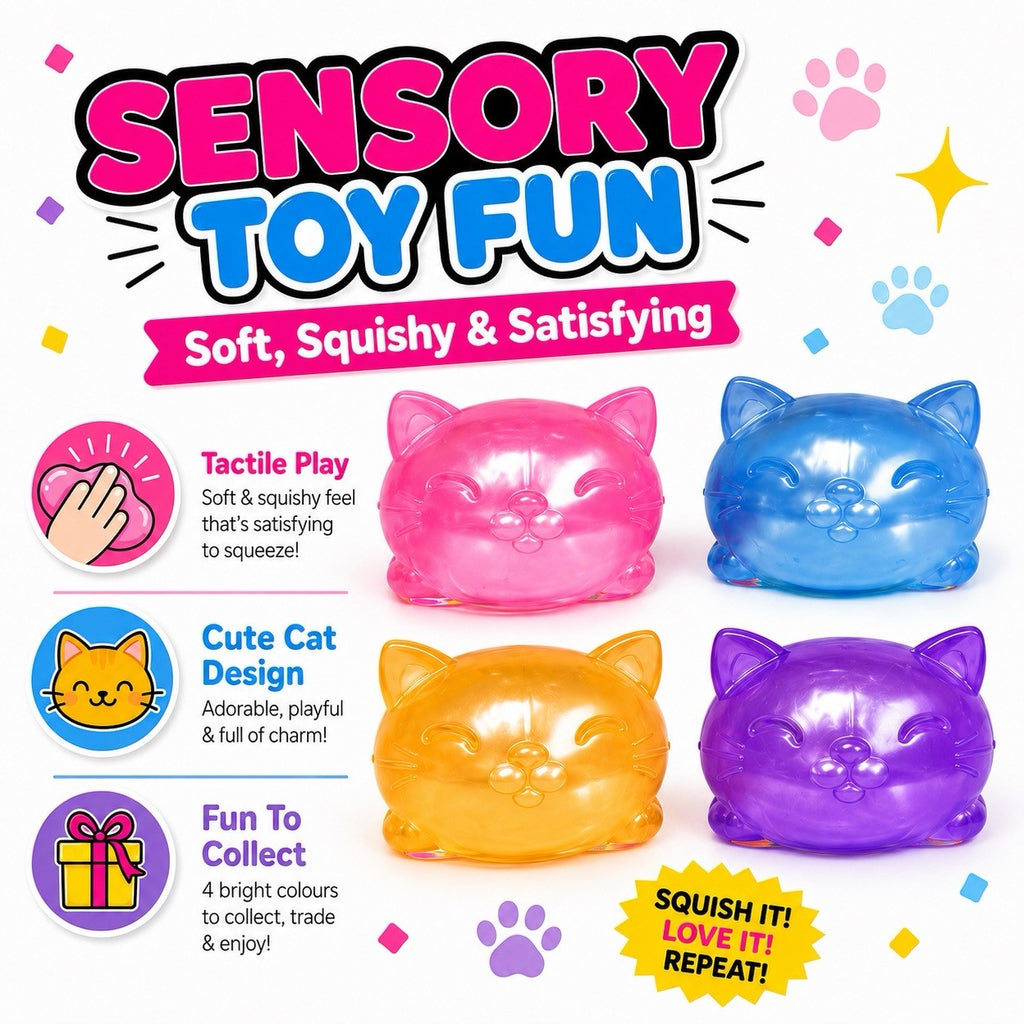 Cool Cat Squishy Toy In Box Kids Fidget Sensory Stress Relief Gift 3+ Age New