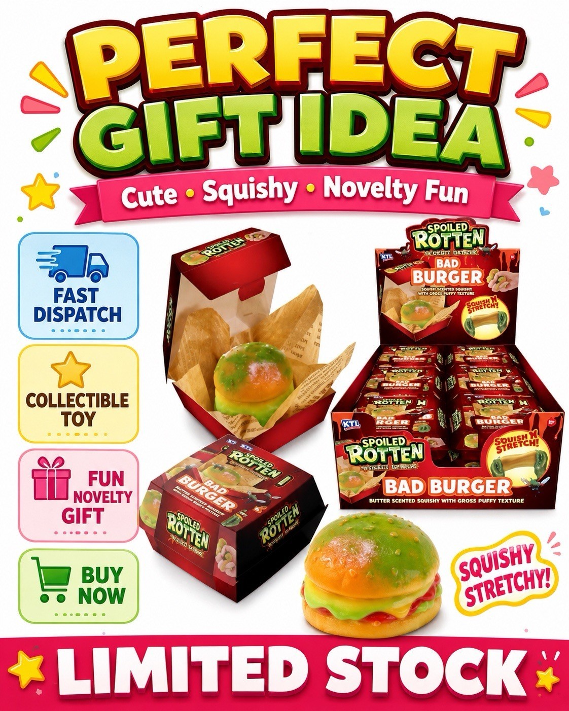 Spoiled Rotten Bad Burger Squishy Soft Toy Brand New NEW OUT NOW