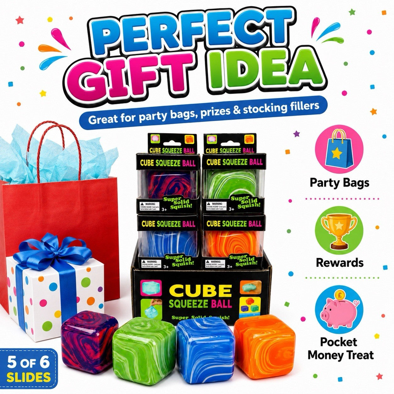 Marble Cube Squishy Toy Boxed Kids Fidget Sensory Stress Relief Gift 3+