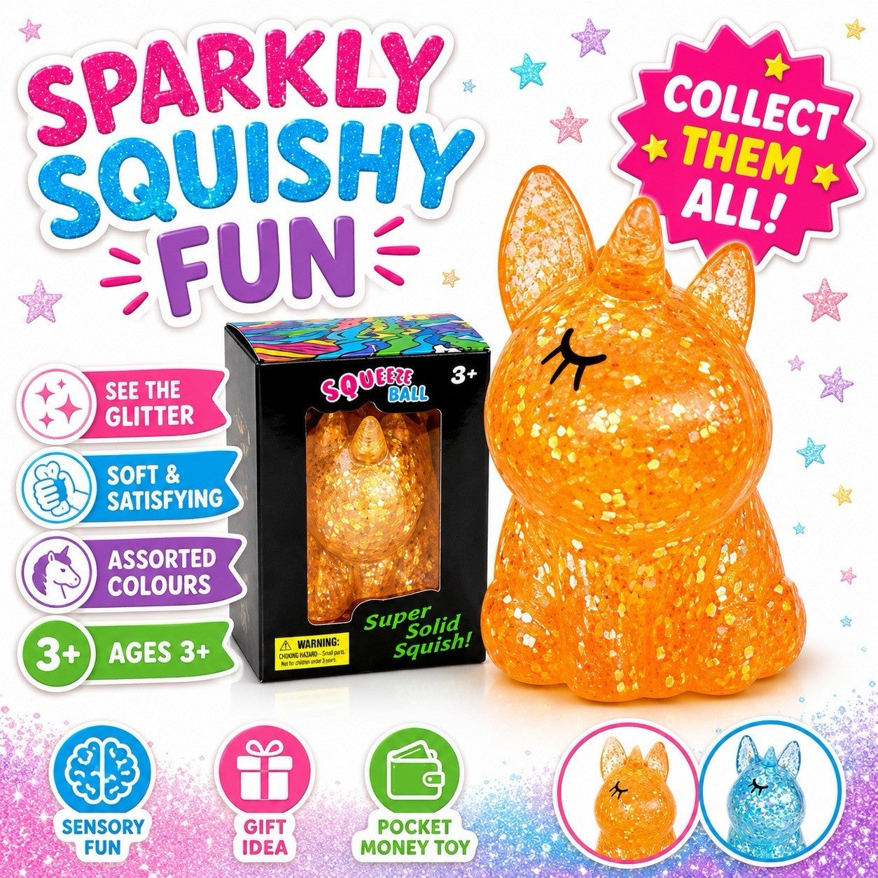 Squishy GlitterUnicorn Assorted Colours Viral Craze IN STOCK NOW LIMITED