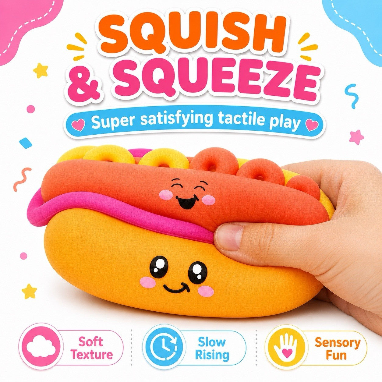 Hot Dog Squishy Toy Kawaii Fidget Sensory Stress Relief Kids Gift 3+ New