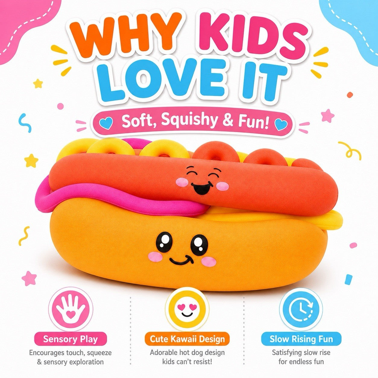 Hot Dog Squishy Toy Kawaii Fidget Sensory Stress Relief Kids Gift 3+ New