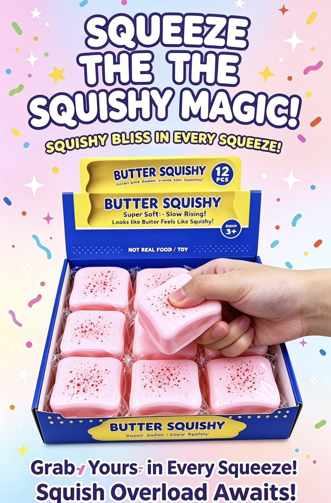 New  Pink Butter Toast Squishy VIRALSlow Rise Soft Stress Relief Fidget Toy Kids