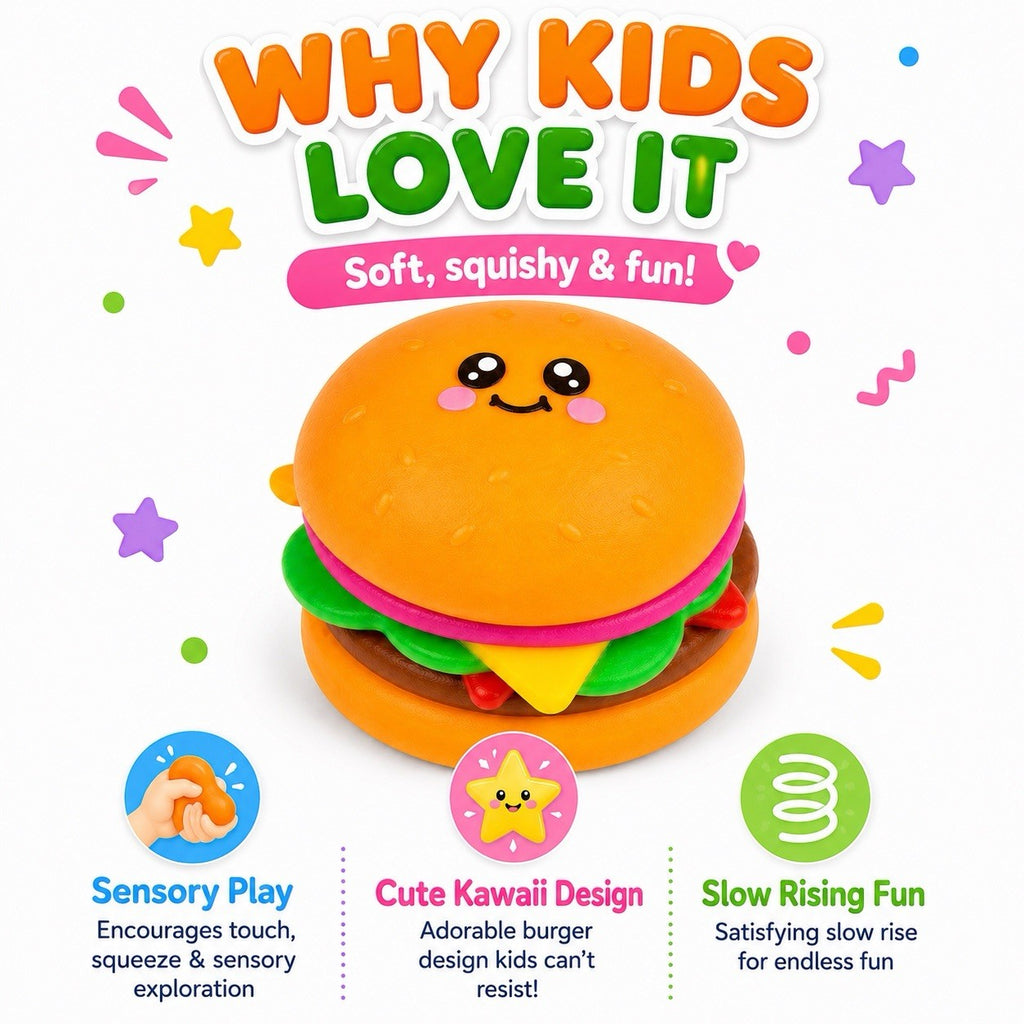 Burger Squishy Toy Kawaii Fidget Sensory Stress Relief Kids Gift 3+