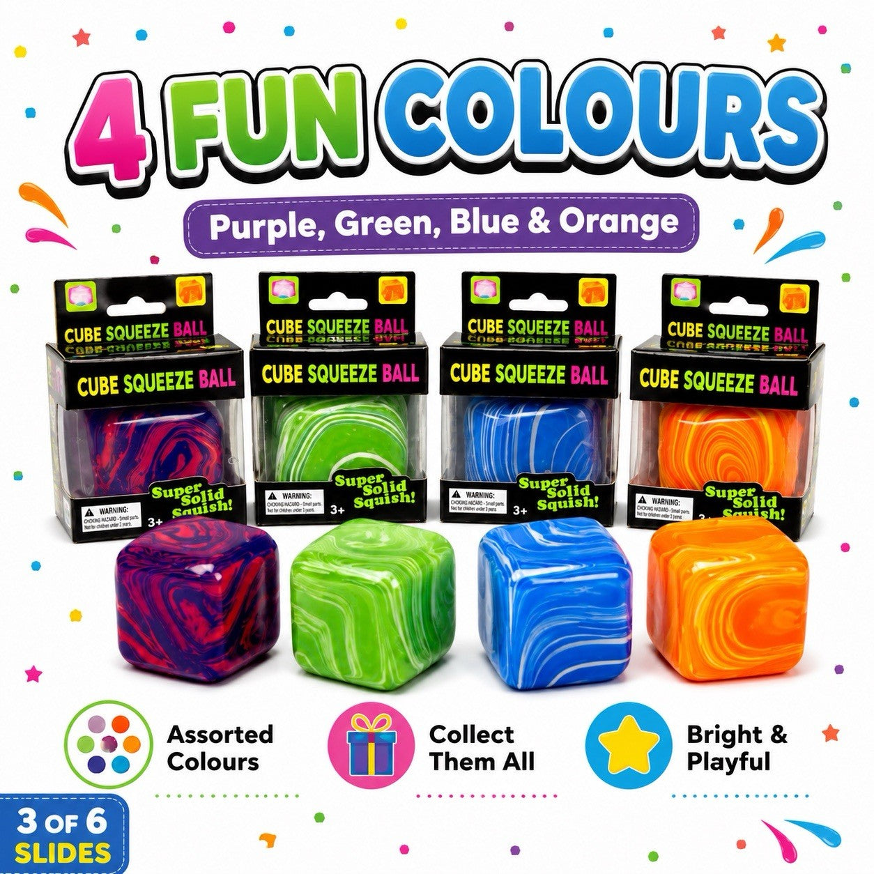 Marble Cube Squishy Toy Boxed Kids Fidget Sensory Stress Relief Gift 3+