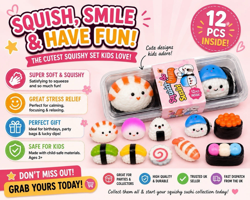 Squish A Sushi Cute Set of 2 Plush Viral Soft Toys Slow Rising StressRelief kids