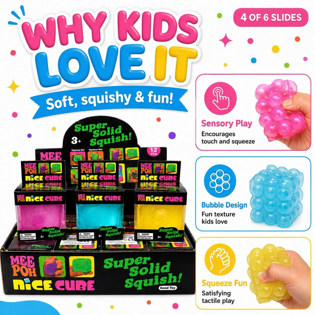 Bubble Cube Squishy Toy Boxed Kids Fidget Sensory Stress Relief Gift 3+