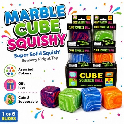 Marble Cube Squishy Toy Boxed Kids Fidget Sensory Stress Relief Gift 3+