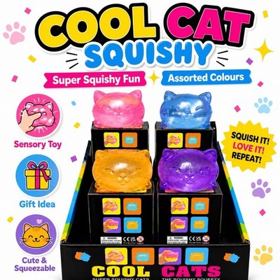Cool Cat Squishy Toy In Box Kids Fidget Sensory Stress Relief Gift 3+ Age New