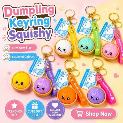 Cute Dumpling Keyring Squishy 5cm Kawaii Fidget Bag Charm Assorted Colours