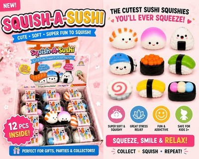 Squish A Sushi Cute Set of 2 Plush Viral Soft Toys Slow Rising StressRelief kids