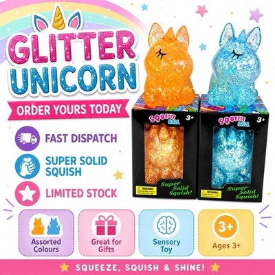 Squishy GlitterUnicorn Assorted Colours Viral Craze IN STOCK NOW LIMITED