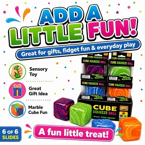 Marble Cube Squishy Toy Boxed Kids Fidget Sensory Stress Relief Gift 3+